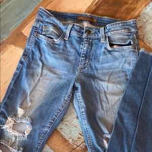 Joe’s Distressed light wash skinny jeans